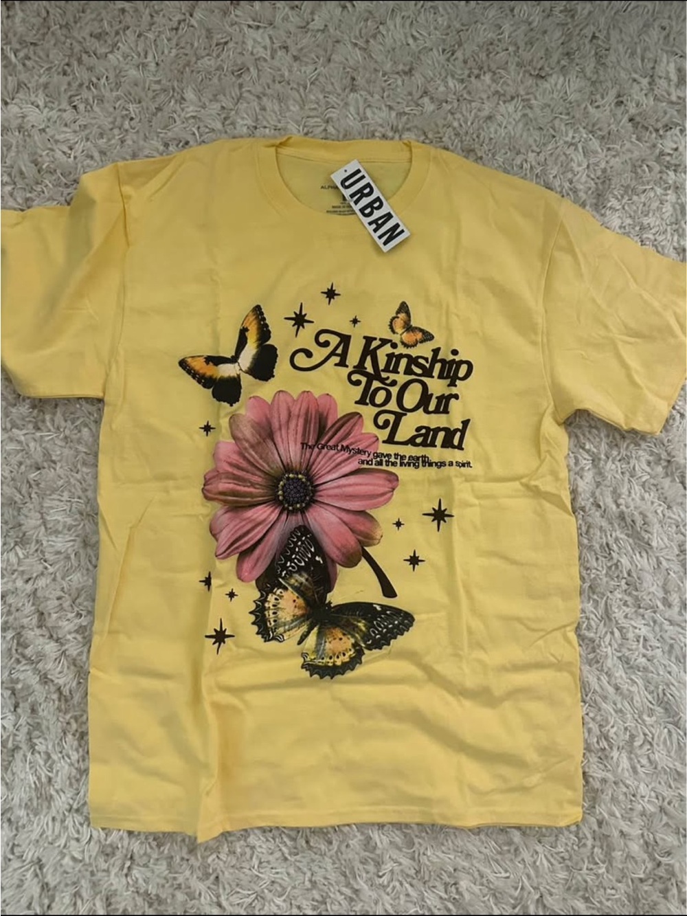 Urban Outfitters Yellow Graphic Tee with Pink Flower & Butterfly